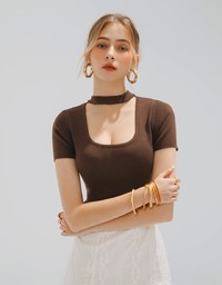 U Neck Halter Hollow Out Knit Top