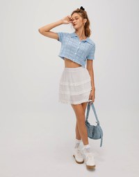 Eyelet Knit Collared Blouse Shirt