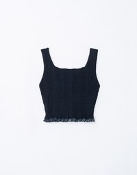 Retro Pattern Knitted Vest Top With Ribbon Bow & Lace Hem