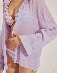 Wrinkled Sheer Bikini Cover-Up Shirt