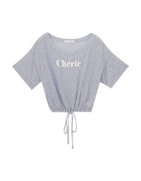 Alphabet Print Half Sleeve Knit Drawstring Top