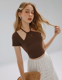 Lace Up Hollow Ribbed Top