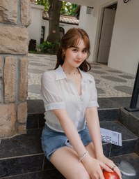 Textured Sheer Short Sleeve Blouse