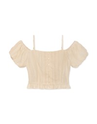 Cut Out Shoulder Puff Sleeve Ruffled Top