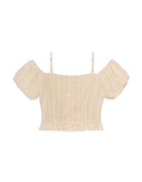 Cut Out Shoulder Puff Sleeve Ruffled Top