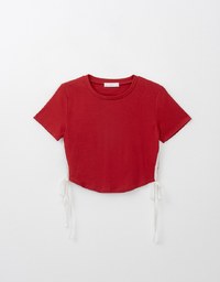 Side Lace Tie Round Neck Top