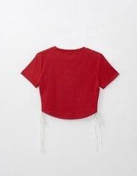 Side Lace Tie Round Neck Top