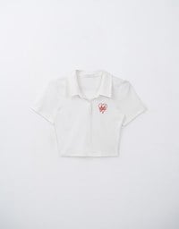 Cropped Polo Top With Embroidered Letter