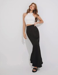 Soft Matte Satin Umbrella Hem Long Skirt