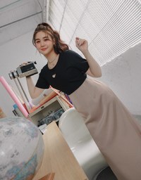 Soft Matte Satin Umbrella Hem Long Skirt