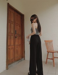 Classic Pleated Straight Leg High Waist Wide Trousers