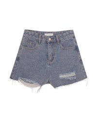 Distressed Fringed Jeans Denim Shorts