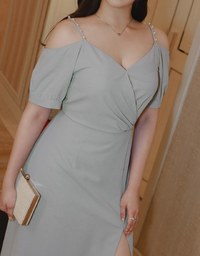 Elegant Pearl Strap Puff Sleeve Maxi Dress