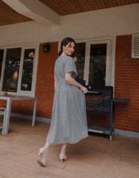 Soft Crease Button Up Cinched Waist Maxi Dress