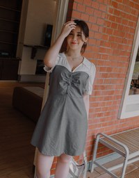 Sheer Patchwork Short Sleeve Mini Dress