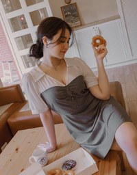 Sheer Patchwork Short Sleeve Mini Dress