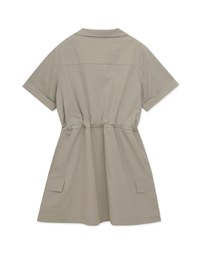 Open Collar Buttoned Drawstring Mini Dress