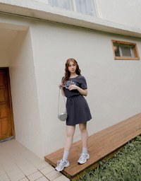 Muffin Texture Casual Drawstring Mini Dress