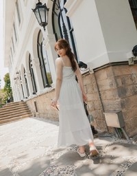 Semi Sheer Halter Chiffon Padded Maxi Dress