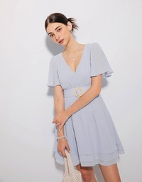 Layered Sheer Chiffon Mini Dress (With Belt)