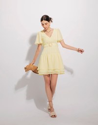 Layered Sheer Chiffon Mini Dress (With Belt)