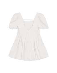 Sweet Puff Sleeve Square Neck Pleated Top