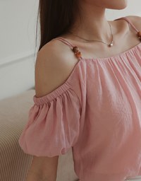 Beaded Puff Sleeve Thin Strap Top