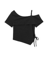 Cut Out Shoulder Ruched Ruffle Knit Top