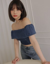 Ruffle Jeans Denim Padded Tube Top