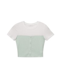 Mixed Material Short Sleeve Top