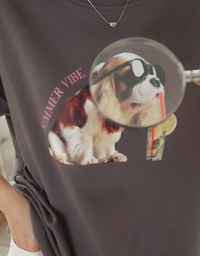 犬のプリント ルーズ  Tシャツ