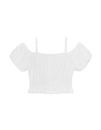 Cut Out Shoulder Puff Sleeve Ruffled Top