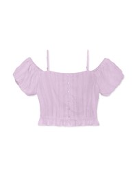 Cut Out Shoulder Puff Sleeve Ruffled Top