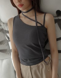 Halter Tie Asymmetrical Padded Tank Top