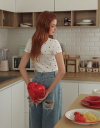 Embroidered Heart Ribbed Top