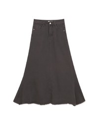 Petite Washed Jeans Denim Fringed Long Skirt