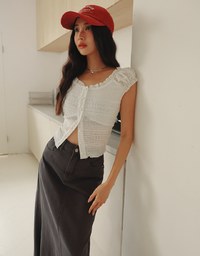 Petite Washed Jeans Denim Fringed Long Skirt