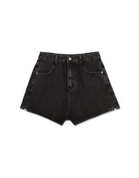 Washed Heart Side Slit Jeans Denim Shorts