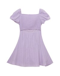 Square Neck Embossed Bubble Sleeve Mini Dress