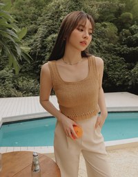 Square Neck Tassel Knit Tank Top