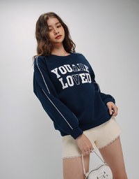 Oversized Crew Neck Printed Long Sleeve Sweatshirt