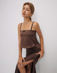 Satin Camisole with Bowknot and Lace Trim Details