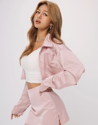 Cropped Satin Blouse With Pocket