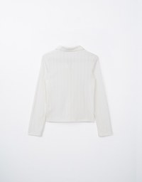 Collared Rib Knit Button Front Blouse