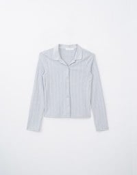 Collared Rib Knit Button Front Blouse