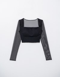 Sweetheart Neck Mesh Patchwork Padded Top