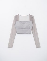 Sweetheart Neck Mesh Patchwork Padded Top