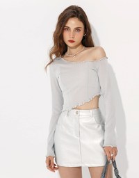 Glittery Sheer  Asymmetrical Shoulder Top