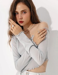 Glittery Sheer  Asymmetrical Shoulder Top