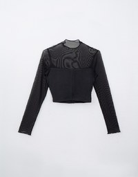 Half Turtleneck Sheer Mesh Patchwork Padded Top